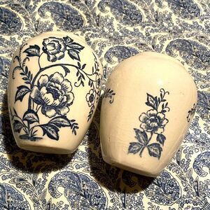 Vintage blue and white floral toile salt and pepper shakers